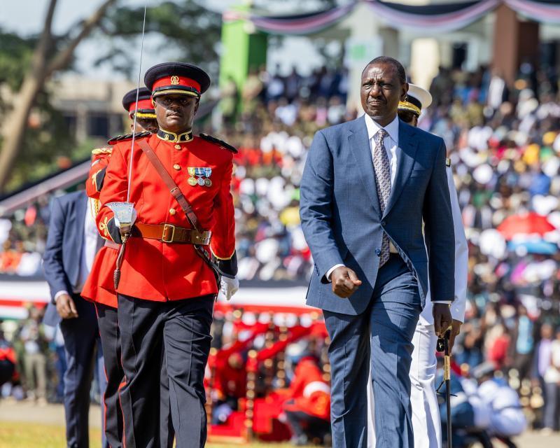 President William Ruto at Masinde Muliro Stadium Kanduyi, Bungoma County during Madarak Day Celebrations.